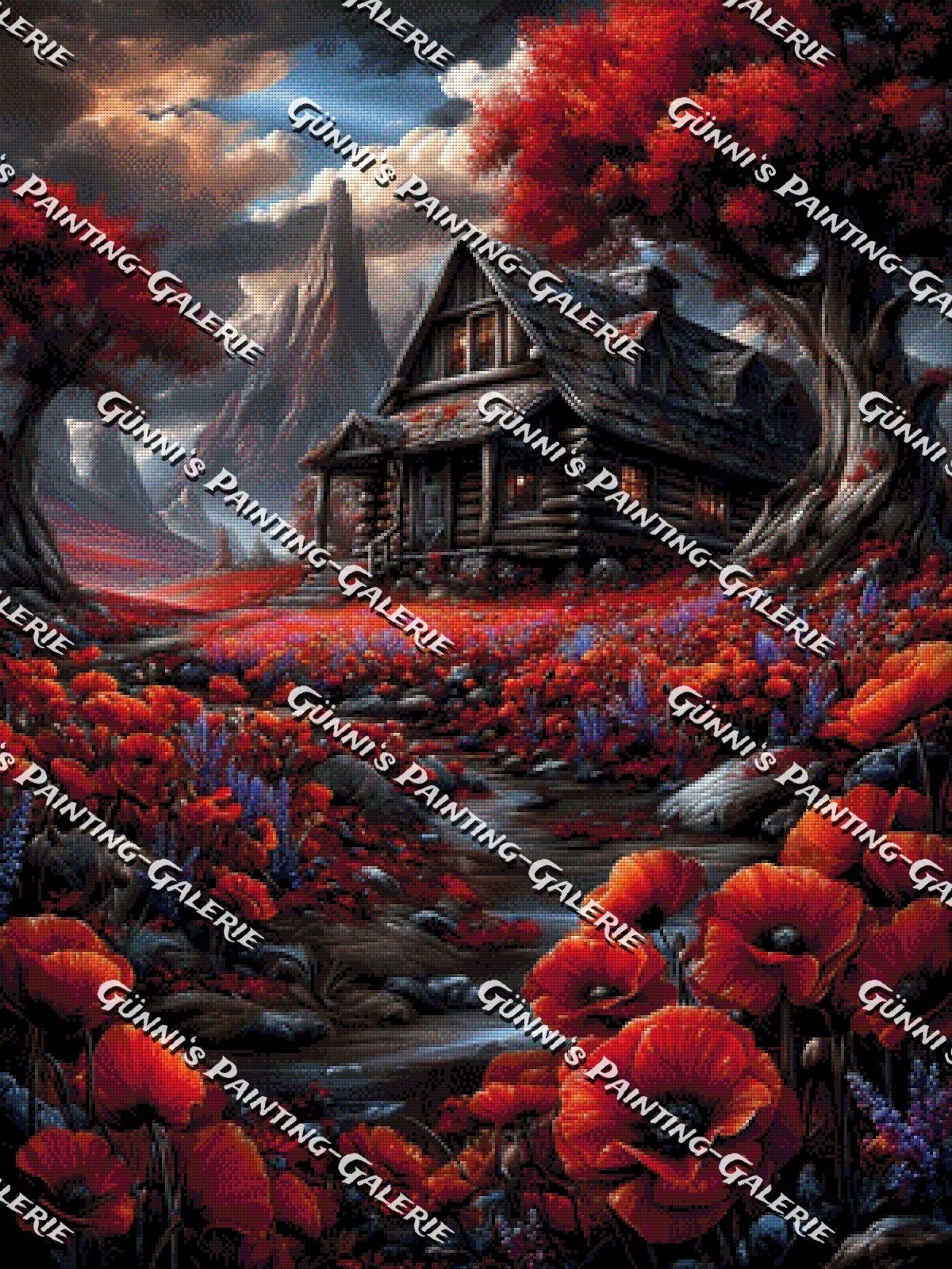 Im Tal der roten Blüten by illumaris KI_Art 75x100 240 Farben