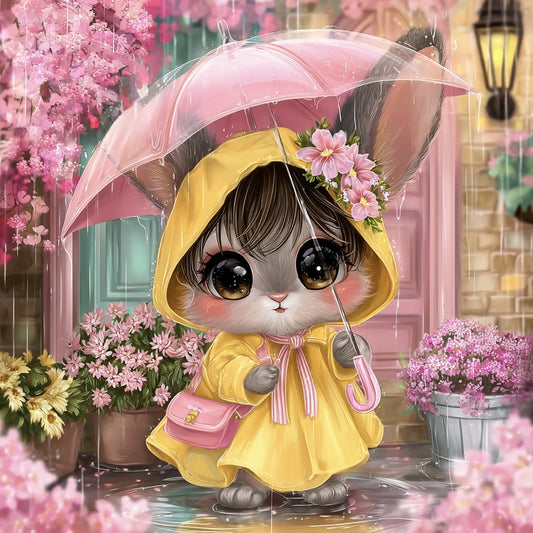 Regentag mit Rosa by Elly_A.I. 70x70 160 Farben