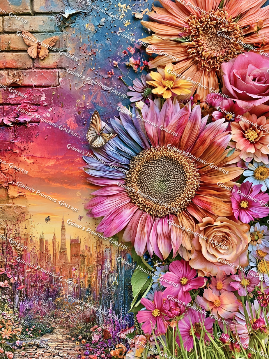 Sonnenblumen der Fantasie by Elly_A.I. 75x100 320 Farben