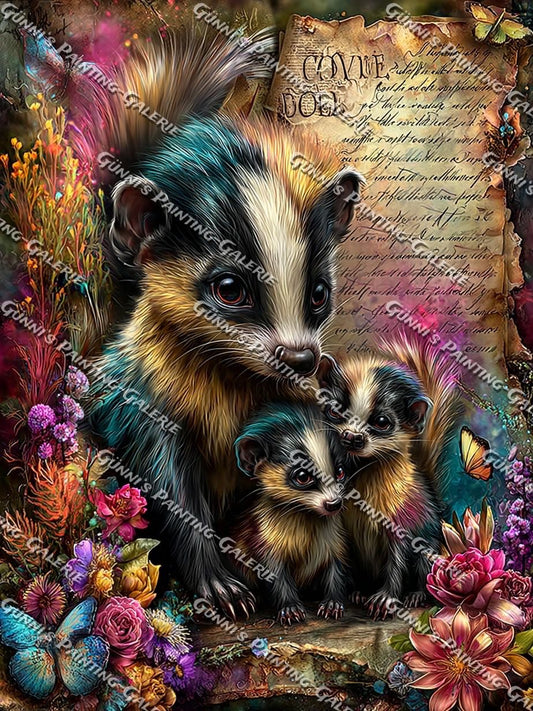 Vintage - Die kleine Stinktierfamilie by Andy‘s_AI_Art 75x100 385 Farben