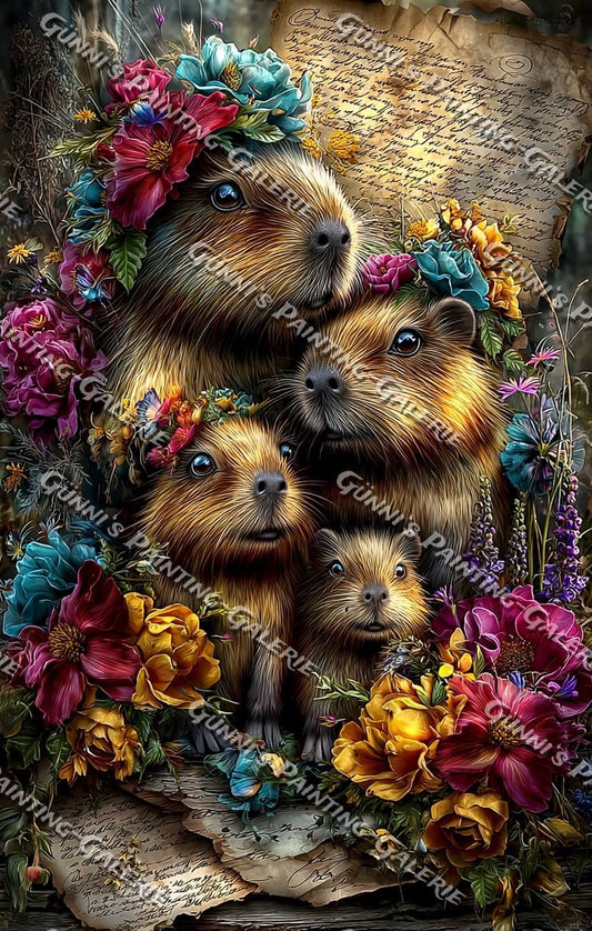 Vintage - Die Capybara Familie by Andy‘s_AI_Art 70x110 310 Farben