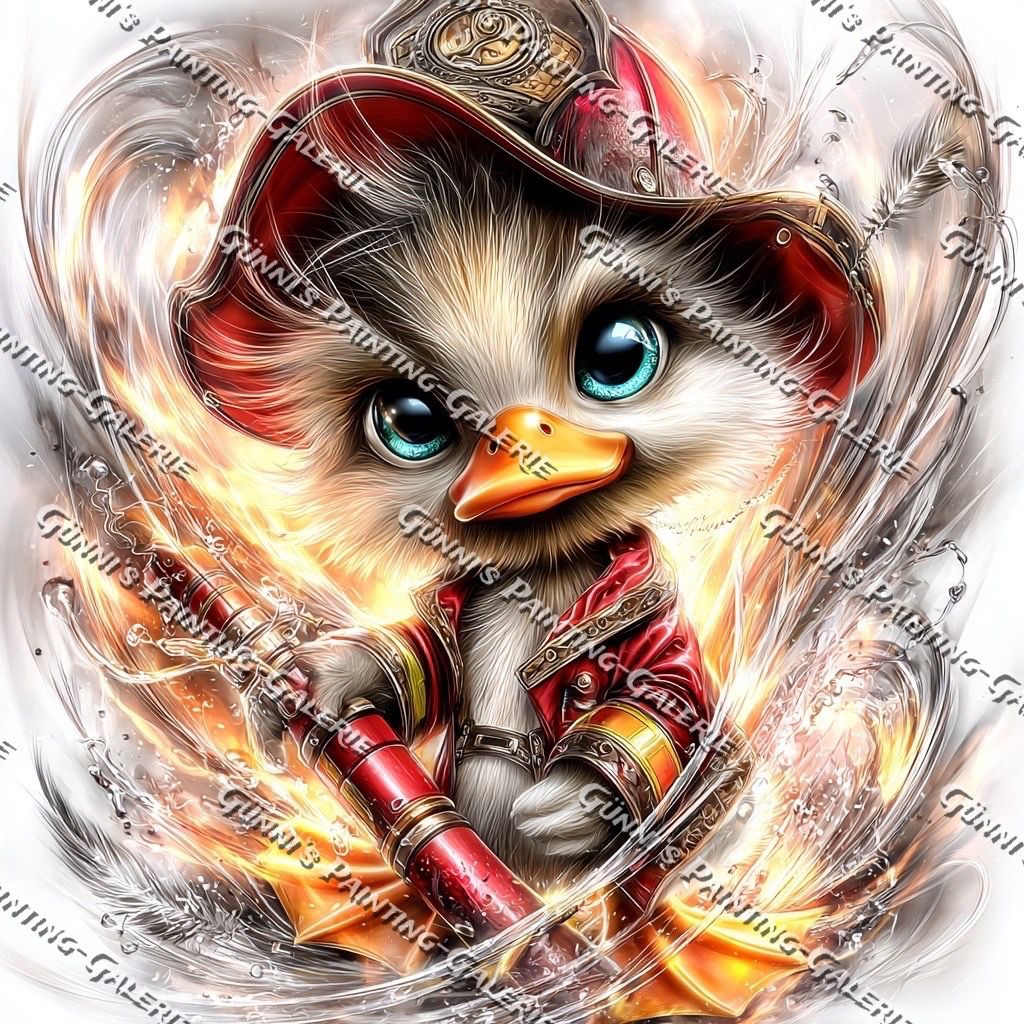 Die Feuerwehr-Ente, die keine Angst kennt by illumaris KI_Art 60x60 120 Farben