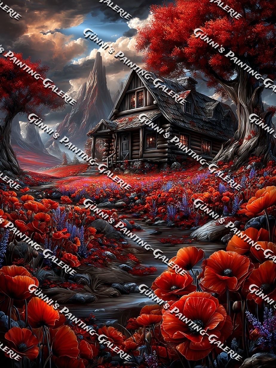 Im Tal der roten Blüten by illumaris KI_Art 75x100 240 Farben