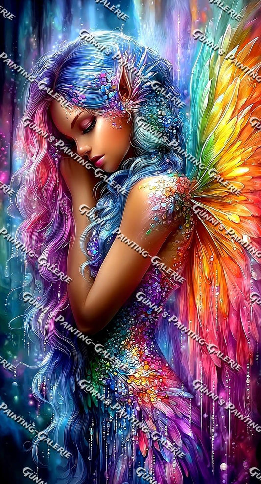 ***Sofortkauf*** Träumerin der Farben by illumaris KI_Art 70x130 447 Farben AB, FD, Strass mit Bunten Rand