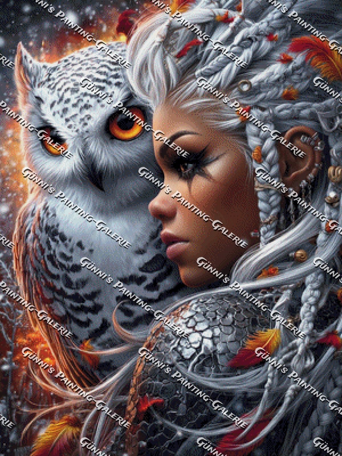 Die Wächterin der Eule by illumaris KI_Art 75x100 215 Farben
