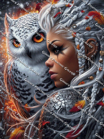 Die Wächterin der Eule by illumaris KI_Art 75x100 215 Farben