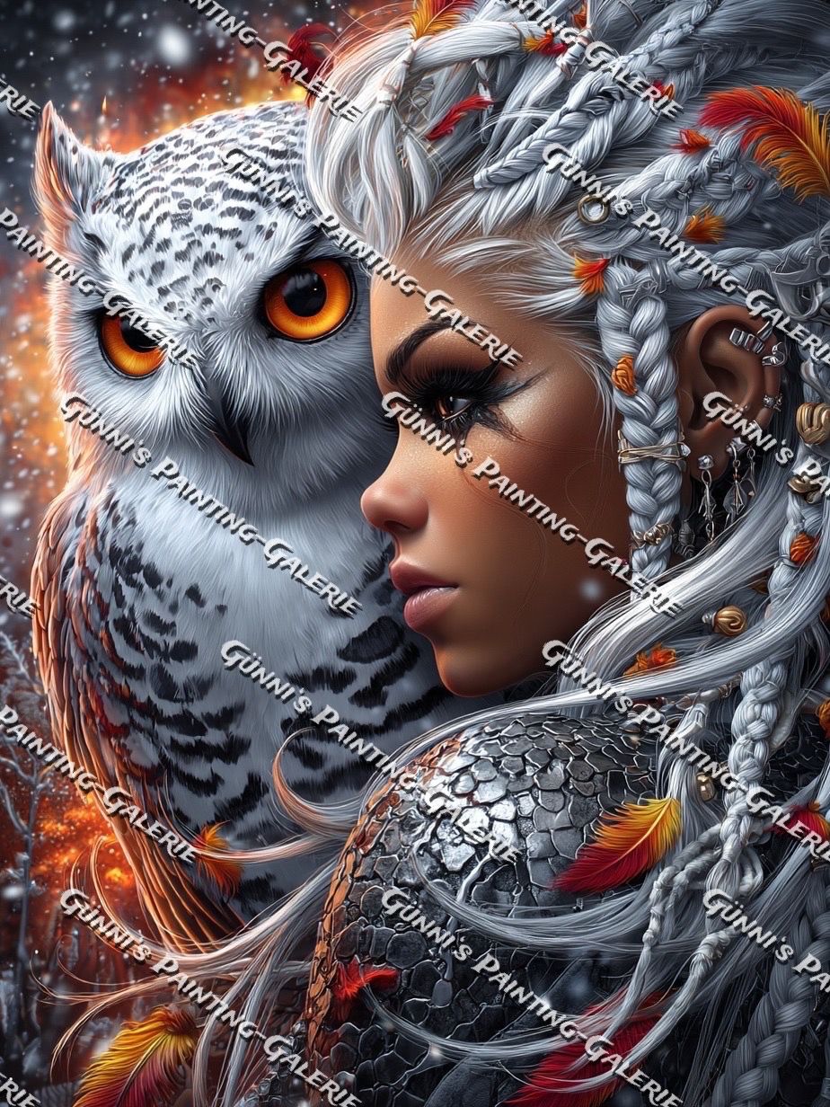 Die Wächterin der Eule by illumaris KI_Art 75x100 215 Farben