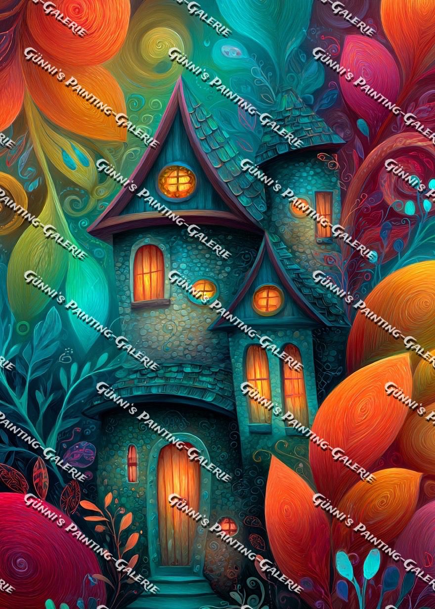 Die Hütte der Wunder by Elly_A.I. 50x70 120 Farben