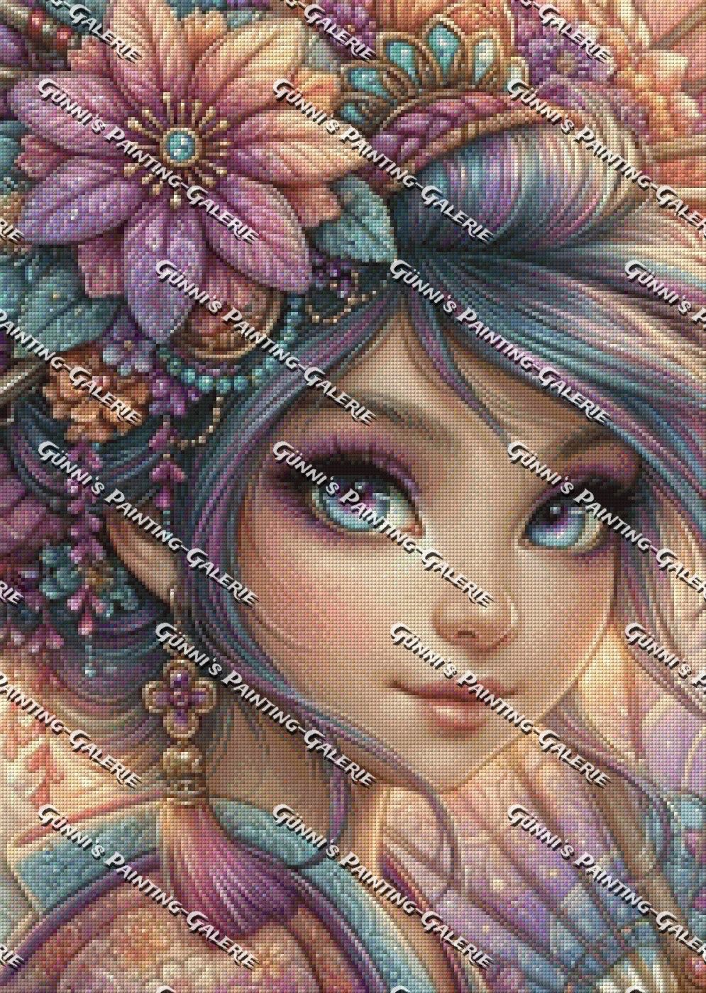 Das Mädchen der tausend Blüten by Elly_A.I. 50x70 120 Farben