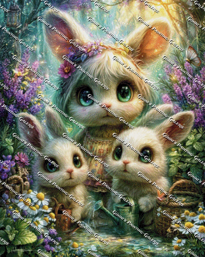 Die Häschen von Blütenwald by Elly_A.I. 80x100 285 Farben