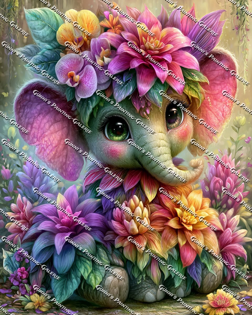Blütenelefant by Elly_A.I. 80x100 280 Farben
