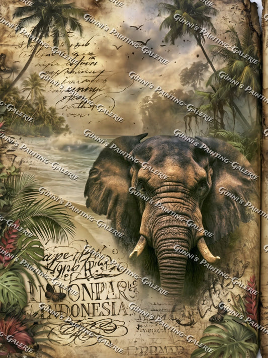 Elefant der verlorenen Insel by QN 75x100 120 Farben