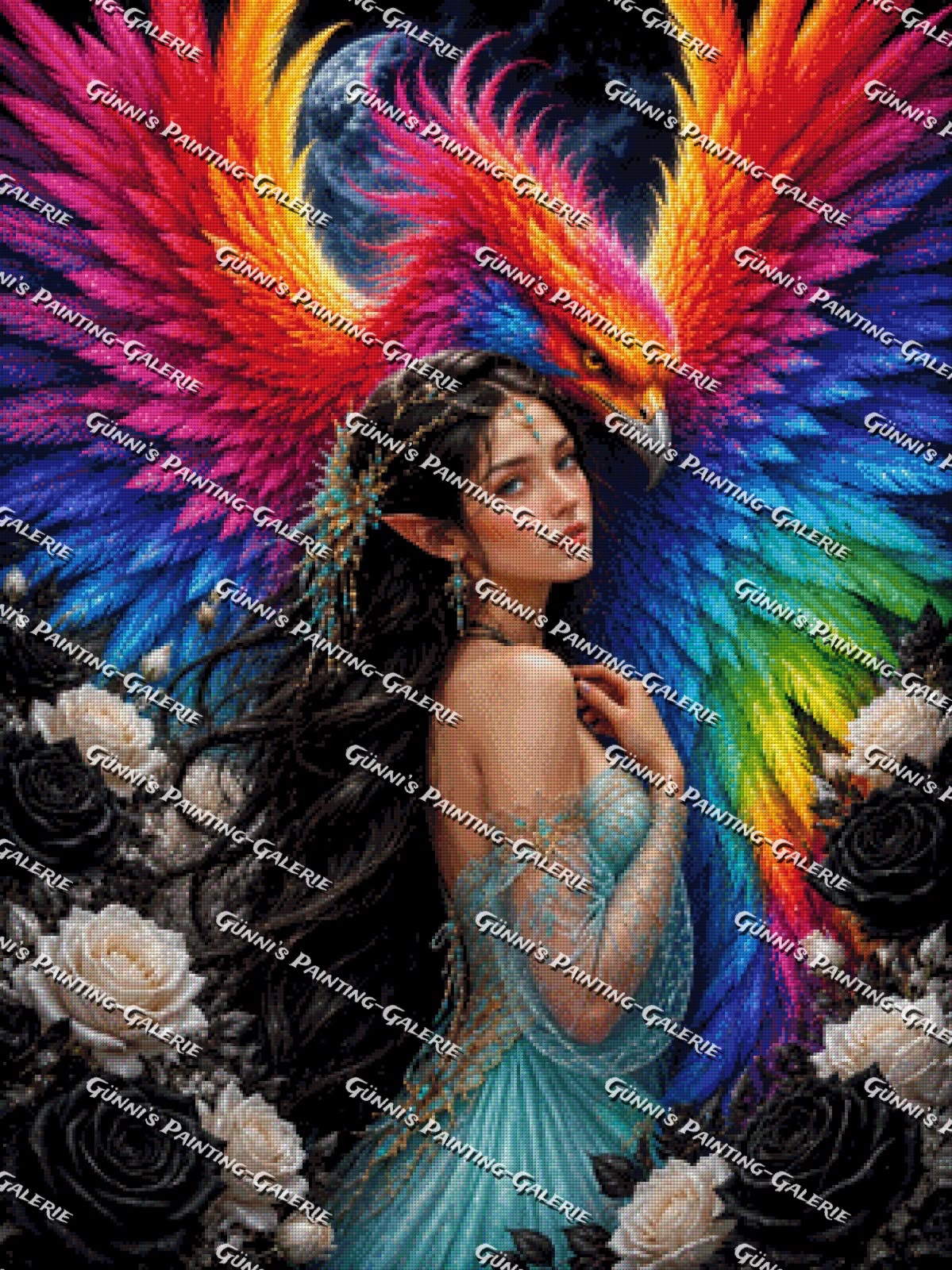 Die Hüterin des Regenbogenphönix by illumaris KI_Art 75x100 285 Farben