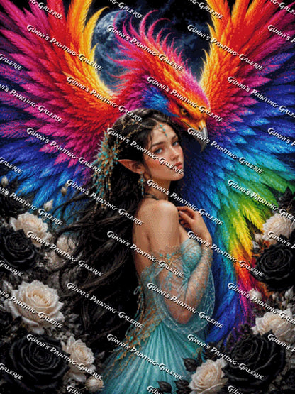 Die Hüterin des Regenbogenphönix by illumaris KI_Art 75x100 285 Farben