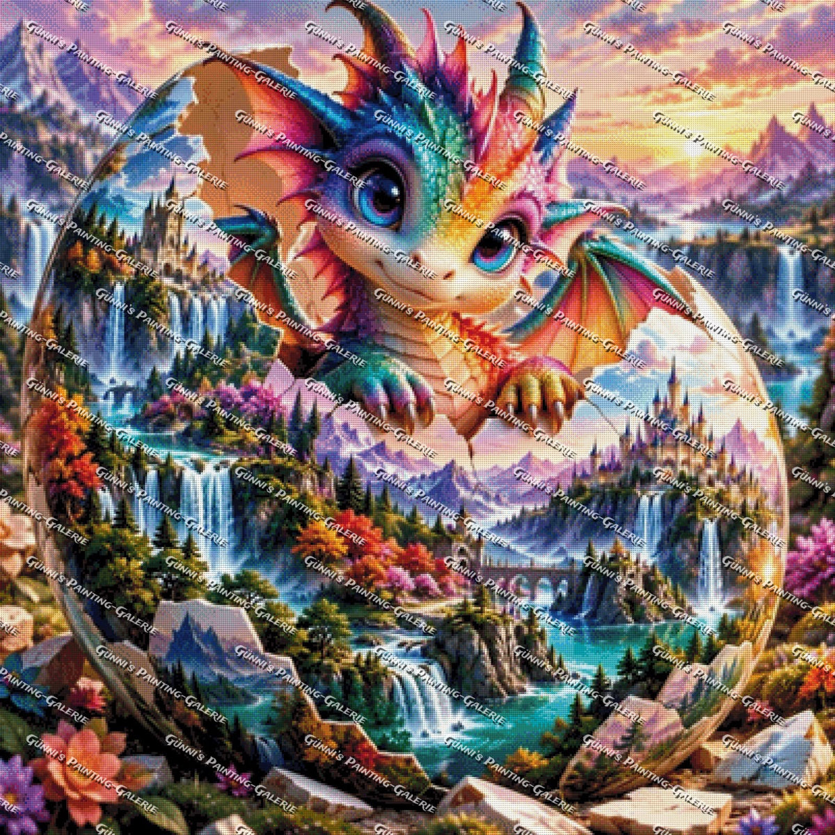 Drachenwelt by illumaris KI_Art 100x100 340 Farben