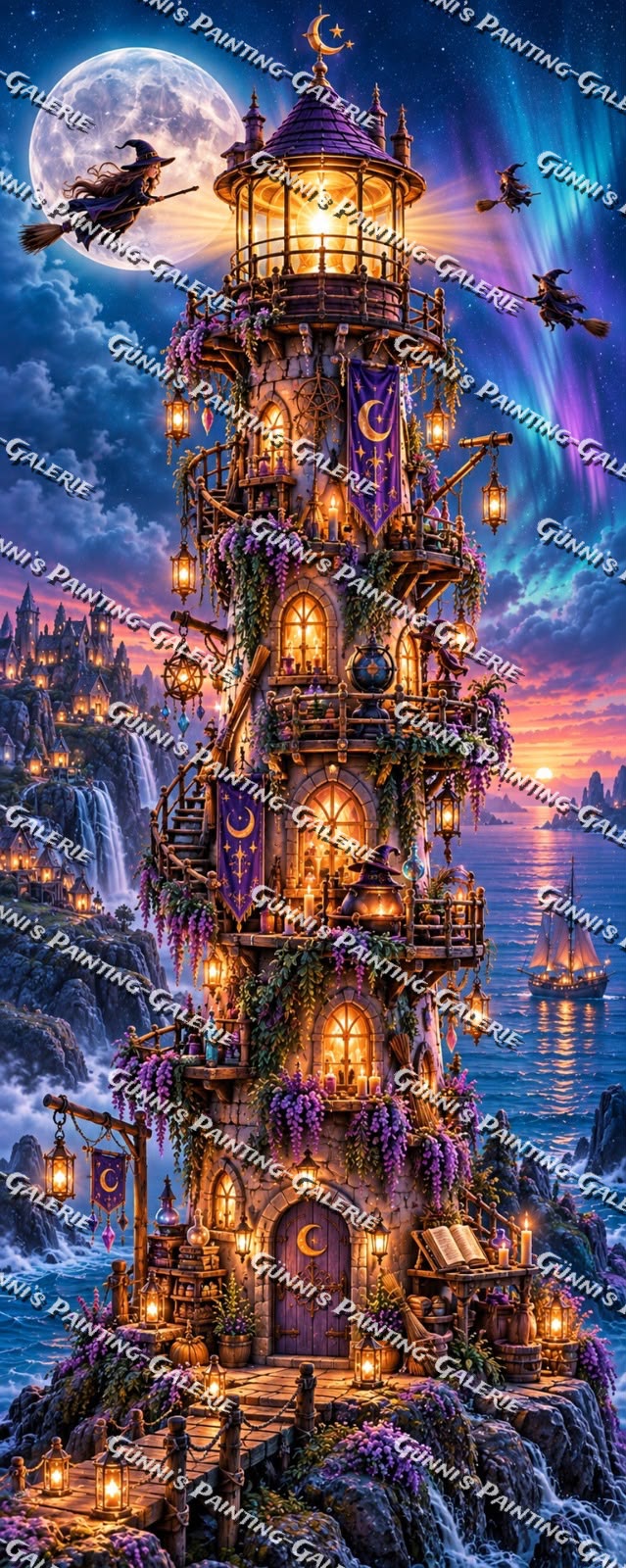 Mondlicht über dem Zauberturm by Elly_A.I. 60x150 290 Farben