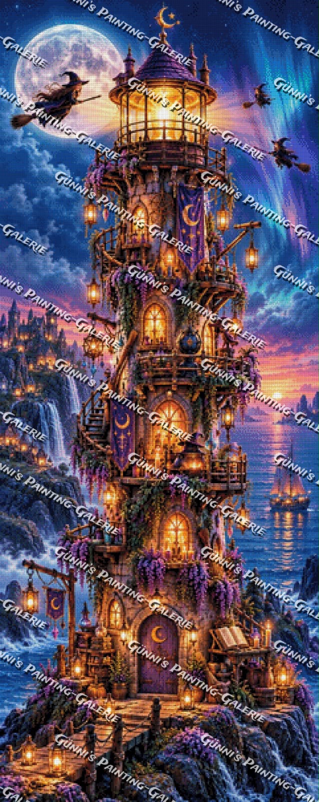 Mondlicht über dem Zauberturm by Elly_A.I. 60x150 290 Farben