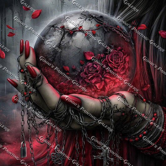 Whisper in Crimson - Flüstern der Rosenkugel by Sweet_Loco_AI 90x90 150 Farben