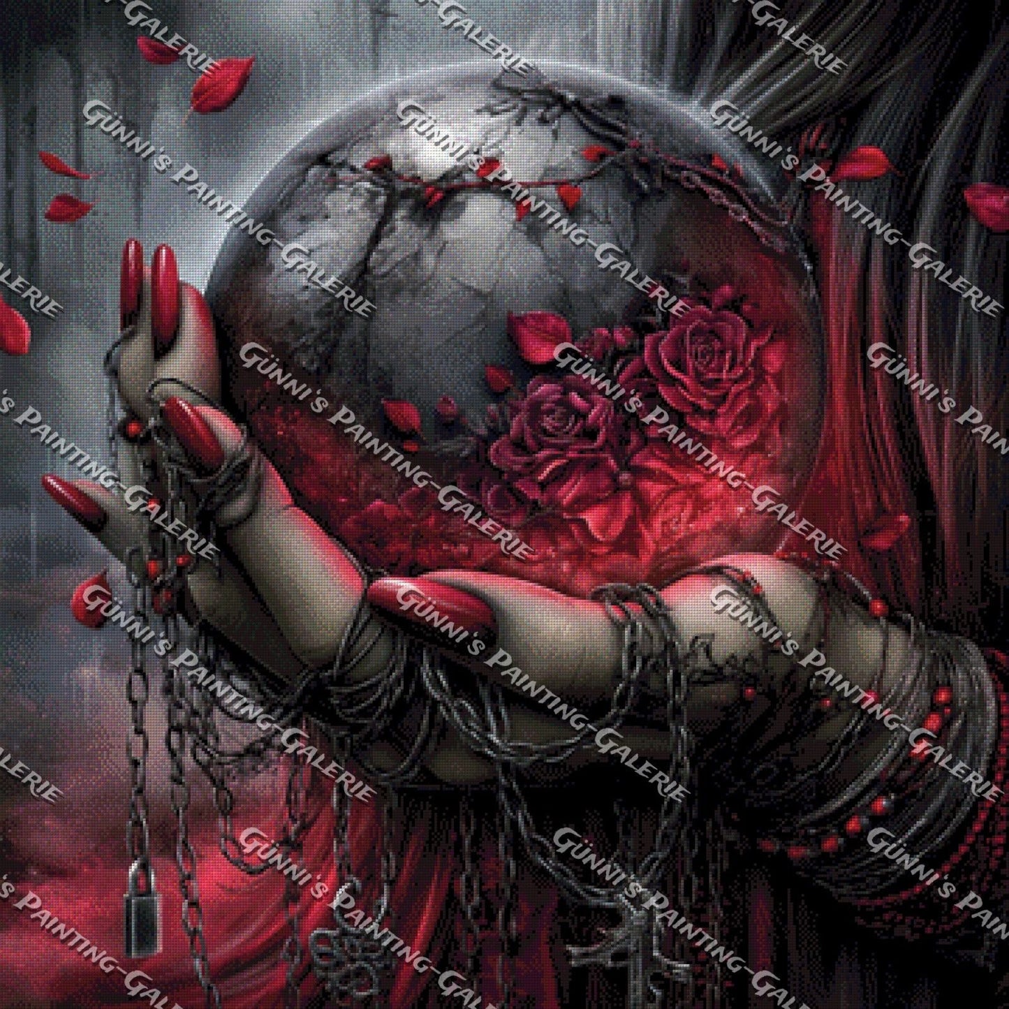 Whisper in Crimson - Flüstern der Rosenkugel by Sweet_Loco_AI 90x90 150 Farben