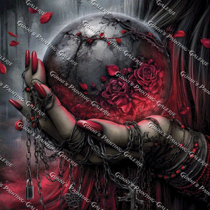 Whisper in Crimson - Flüstern der Rosenkugel by Sweet_Loco_AI 90x90 150 Farben